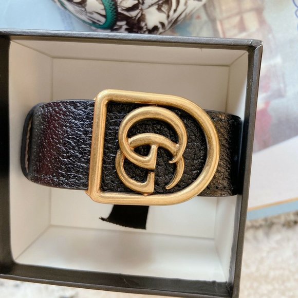 NIB Gucci Marmont Double G Black Leather Adjustable Bracelet Size L $490.00 - Picture 3 of 8